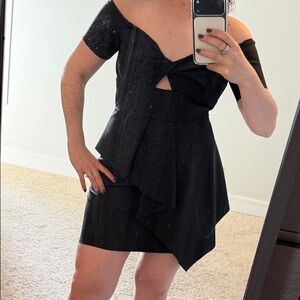 Milly Black Asymmetrical Off-Shoulder Dress